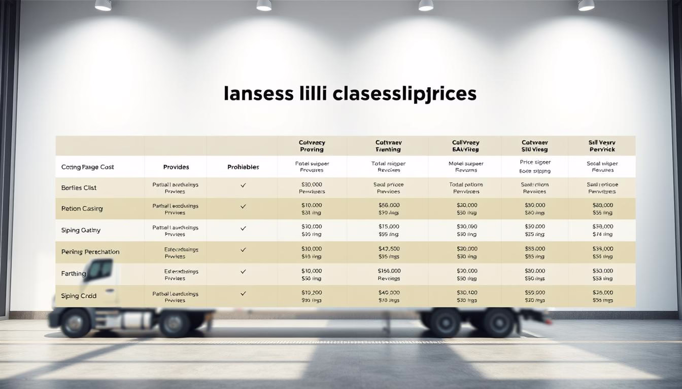 Photorealistic image of a detailed comparison of the costs for partial load shipping services, showcasing various providers and pricing options. The scene depicts a well-organized table or infographic against a clean, modern background, with natural lighting highlighting the clarity and precision of the information. The layout is designed to be informative and visually appealing, allowing the viewer to easily understand the key details of the shipping costs and available services. Realistic imperfections and a DSLR 85mm lens create a polished, professional look.