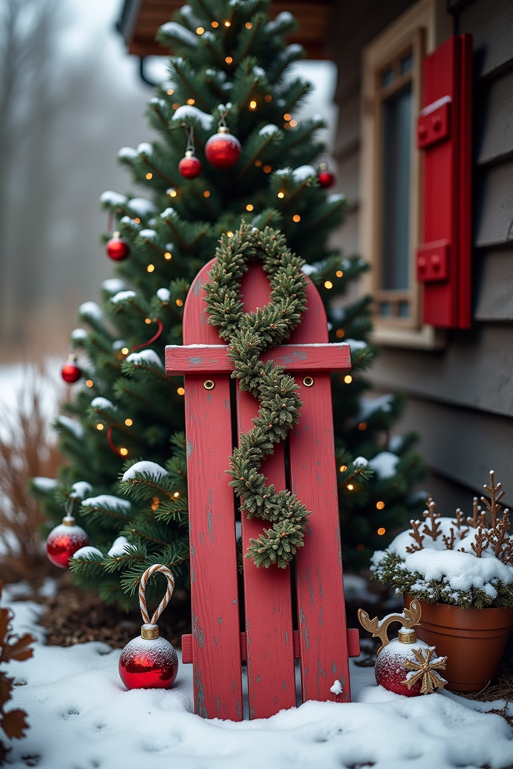 schlitten deko weihnachten draussen outline 3