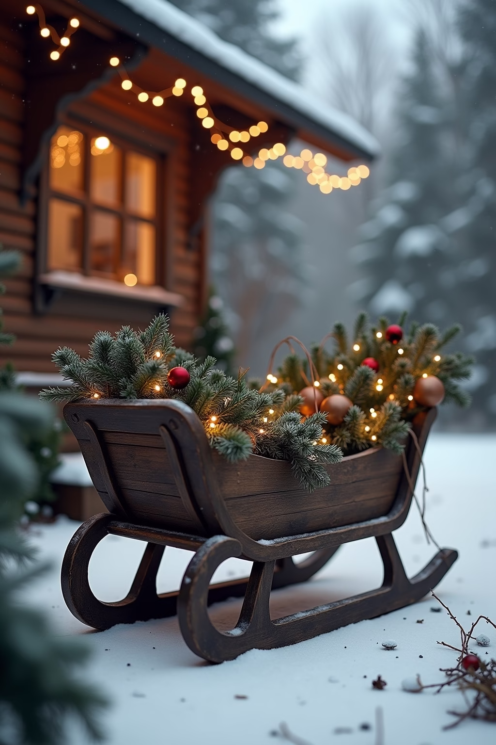 schlitten deko weihnachten draussen outline 5