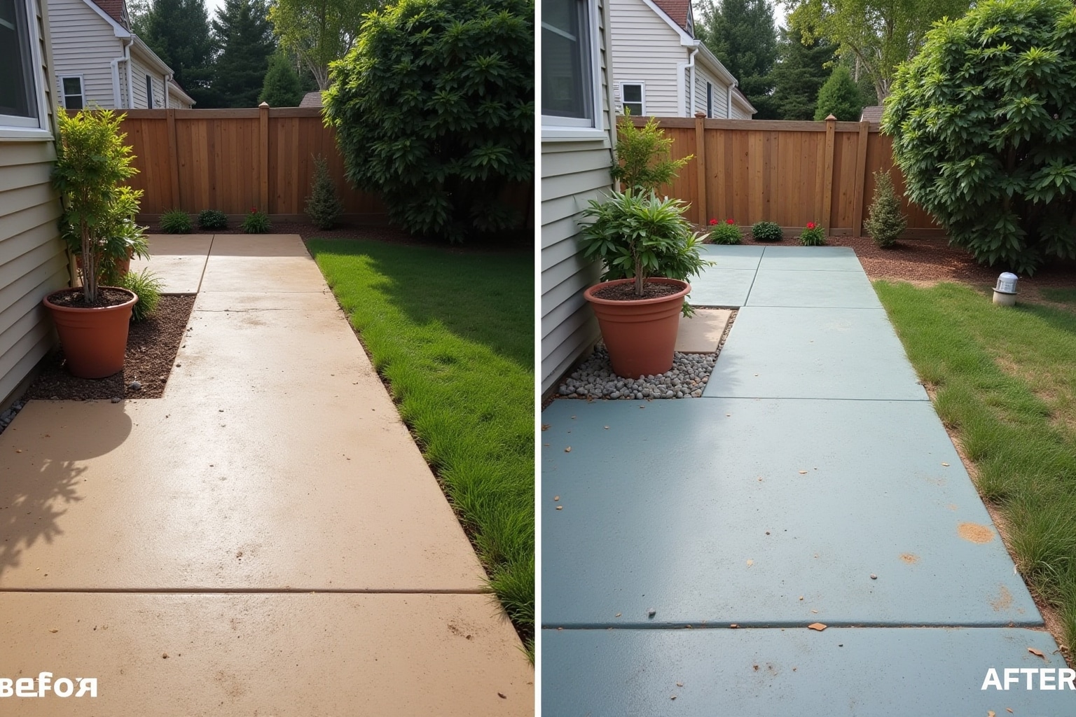 Waschbetonplatten streichen - Vorher-Nachher-Vergleich
