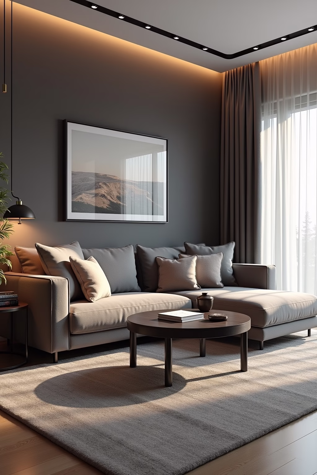 wohnzimmer mit grauer couch einrichten outline 1